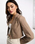 Фото #1 товара Stradivarius cropped linen blazer in taupe