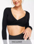 Фото #1 товара South Beach wrap detail long sleeve crop top in black