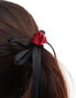 DesignB London hair tie with black ribbon and red rose