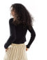 4th & Reckless fine knit long sleeve top in black Черный, 38 - фото #2