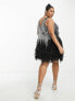 Фото #4 товара ASOS EDITION Curve crystal and bead mini dress with faux feather hem in black