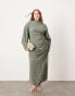 Фото #1 товара ASOS EDITION Curve soft high neck ruched detail maxi dress with cut out back in khaki