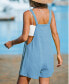 Women's Blue Sleeveless Square Neck Wide Leg Romper