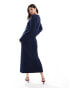 4th & Reckless wool mix fluffy knit v neck maxi jumper dress in navy