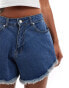 DTT flippy denim shorts in mid wash blue