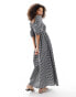 ASOS DESIGN maxi dress with puff sleeves in black gingham Синий, XS - EU 32-34 - фото #2