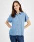 Фото #1 товара Women's Chambray Cuffed Dolman-Sleeve Shirt