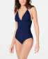 Calvin Klein 260728 Women's Shirred One-Piece Swimsuit Navy Size 6
