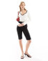 Object skinny rib knitted top with contrast piping in white