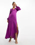 Фото #1 товара Liquorish satin maxi dress with split in deep fuchsia