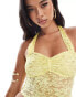 ASOS DESIGN co-ord ruched bust halter top in yellow lace