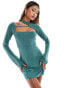 ASOS DESIGN long sleeve mini dress with cut out neckline in pine green Зклкный, 38 - фото #3