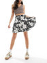 Wednesday's Girl floral print flippy mini skirt in black and cream