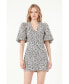 Women's Embroidered Floral Mix Puff Sleeve Mini Dress