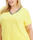 ფოტო #3 პროდუქტის Plus Size Contrast Trim V-Neck Top