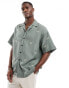 Jack & Jones boxy fit revere collar shirt with flower embroidery in khaki Agavengrün, XS - Chest 92cm - фото #1