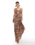 River Island leopard print maxi slip dress in beige Бежевый, 34 - фото #1