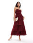 Фото #1 товара ASOS DESIGN shirred bust micro pleat tiered maxi dress in burgundy spot