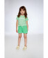 ფოტო #3 პროდუქტის Girl Crinkle Jersey Top With Flower Applique Vichy Green - Toddler|Child