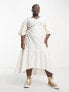 Фото #4 товара Native Youth Plus ruffle hem linen midaxi dress in ecru