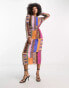 Never Fully Dressed tie waist plisse midaxi dress in contrast print