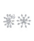 Mid-Size Lightweight Cubic Zirconia Flower Frozen Winter Holiday Party CZ Christmas Snowflake Stud Earrings For Women Teen .925 Sterling Silver