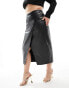 River Island Plus faux leather wrap skirt with gold trim in black Черный, 50 - фото #2