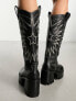 Фото #7 товара ASOS DESIGN Cosmic leather cleated western knee boots in black