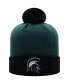 ფოტო #1 პროდუქტის Men's Green and Black Michigan State Spartans Core 2-Tone Cuffed Knit Hat with Pom