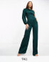 TFNC Tall satin one shoulder jumpsuit in forest green