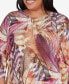 Plus Size Wine Country Women's Feather Print Lace Detailed Crew Neck Top