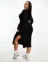 Фото #2 товара ASOS DESIGN Curve knitted midi dress with v neck in rib in black