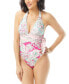 Фото #2 товара Carmen Marc Valvo Bellagio Paisley Scarf Tie One Piece Swimsuit (Multi 10)