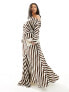 ASOS EDITION Curve fallen shoulder midi dress in chocolate stripe