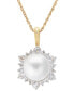 ფოტო #1 პროდუქტის Cultured Freshwater Pearl (8mm) & White Topaz (3/4 ct. t.w.) Halo 18" Pendant Necklace in 14k Gold-Plated Sterling Silver
