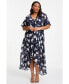 ფოტო #1 პროდუქტის Plus Size Stencil Floral Wrap Frill Sleeve Midi Dress