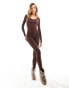 Фото #2 товара Missyempire seamless long sleeve plunge jumpsuit in chocolate