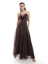 ASOS DESIGN lace up ruffle cami maxi dress with godet in chocolate