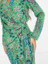 Фото #3 товара Never Fully Dressed wrap tie mini dress in emerald leopard