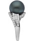 ფოტო #5 პროდუქტის EFFY® Black Cultured Tahitian Pearl (12mm) & Diamond (3/4 ct. t.w.) Ring in 14k White Gold