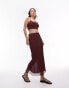 Topshop co-ord plisse straight midi skirt in maroon Бордовый, 40 - фото #1