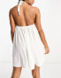 The Frolic sunstone halter volume mini summer dress in white waffle