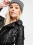 Фото #8 товара Miss Selfridge Petite faux leather biker jacket in black