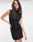 ASOS DESIGN grown on neck mini dress with ruched sides in black Черный, 44 - фото #4