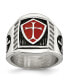 Stainless Steel Antiqued Polished Red Enamel Cross Shield Ring
