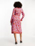 Фото #3 товара Never Fully Dressed contrast wrap midi dress in pink and red chilli print