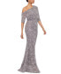 Фото #3 товара Women's Sequined Lace Asymmetric-Neck Gown