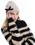 ASOS DESIGN beanie in oatmeal with black bow detail