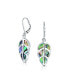 Rainbow Shell Nature Iridescent Leaf Drop Dangle Lever back Abalone Earrings For Women For Sterling Silver