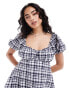 ASOS DESIGN puff sleeve mini smock dress with puff ball hem in navy gingham